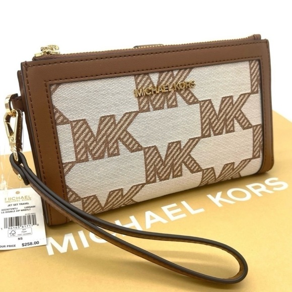 Michael Kors Large Double Zip Wallet Wristlet Brown - Picture 2 of 8